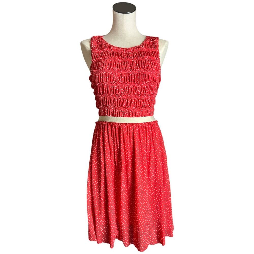 Postmark Anthropologie Womens Size Medium Red Orange Ivory Polka Dot Dress